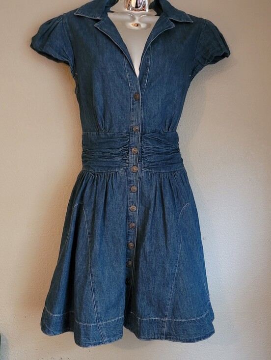 Free People Dresses & Skirts - Free People Dark Blue Denim Button-Front Fit-and-Flare Mini Dress